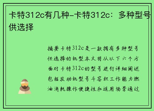 卡特312c有几种-卡特312c：多种型号供选择