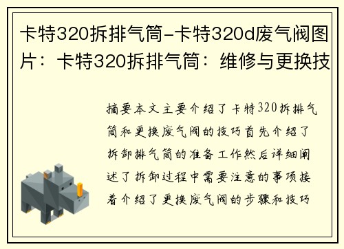 卡特320拆排气筒-卡特320d废气阀图片：卡特320拆排气筒：维修与更换技巧