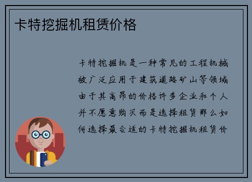 卡特挖掘机租赁价格